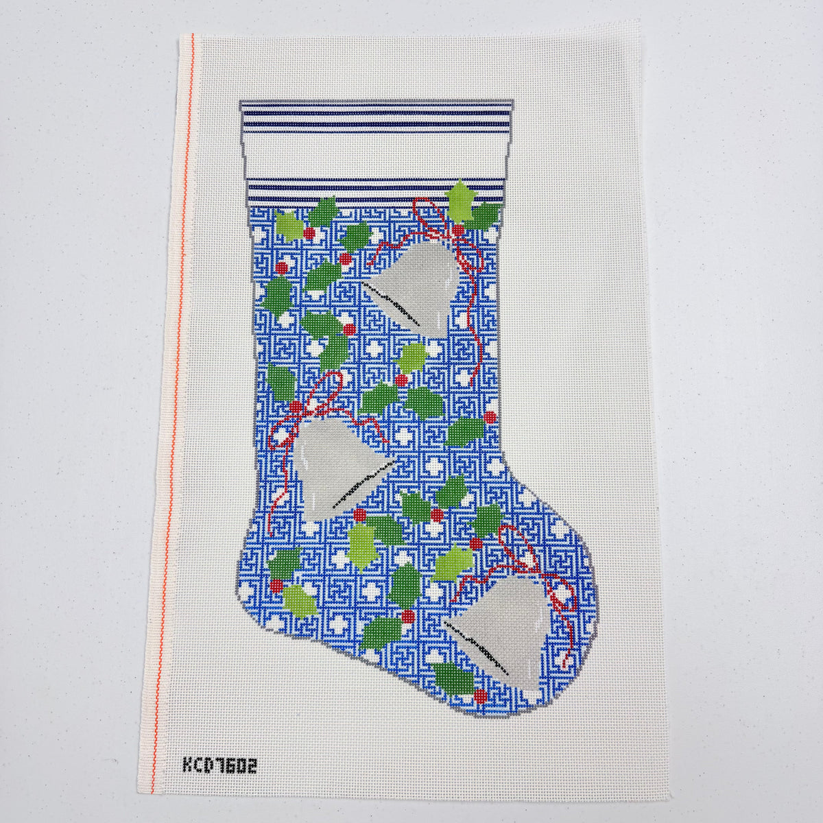 Holly and Bells on Kristin Large Stocking